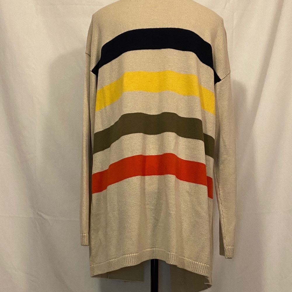 Talbots Cream Cardigan with Colorful Stripes - Picture 7 of 10